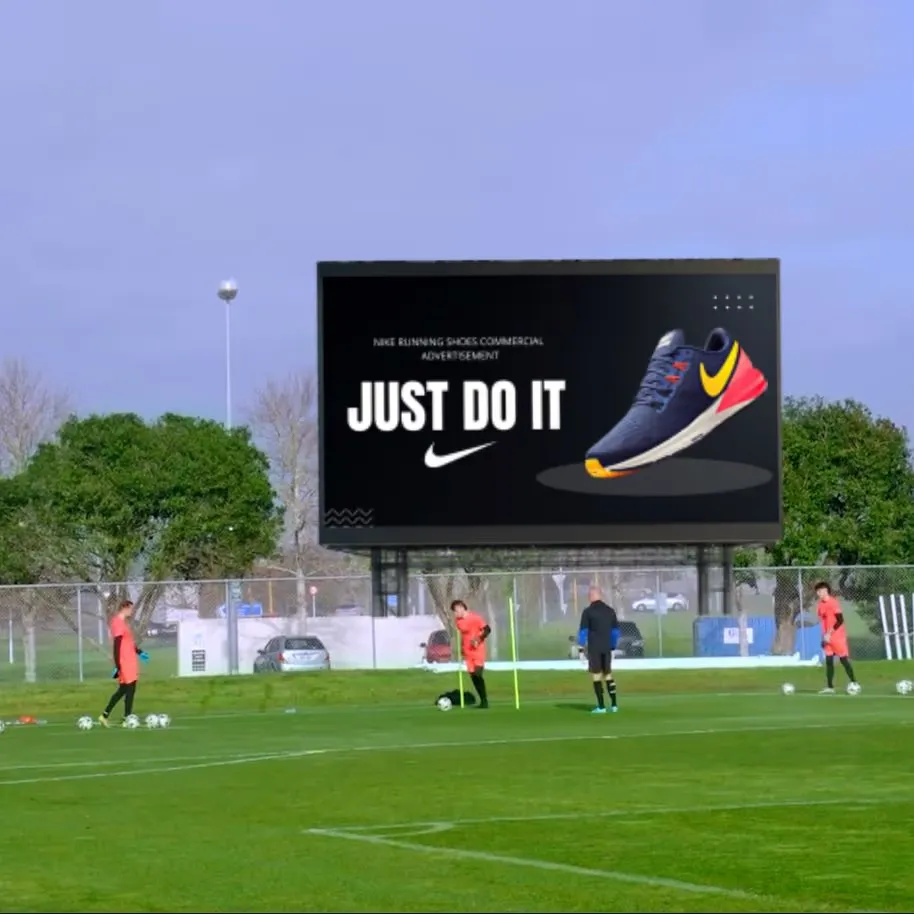 A branded ad displayed on the video screen during a live training-pitch session